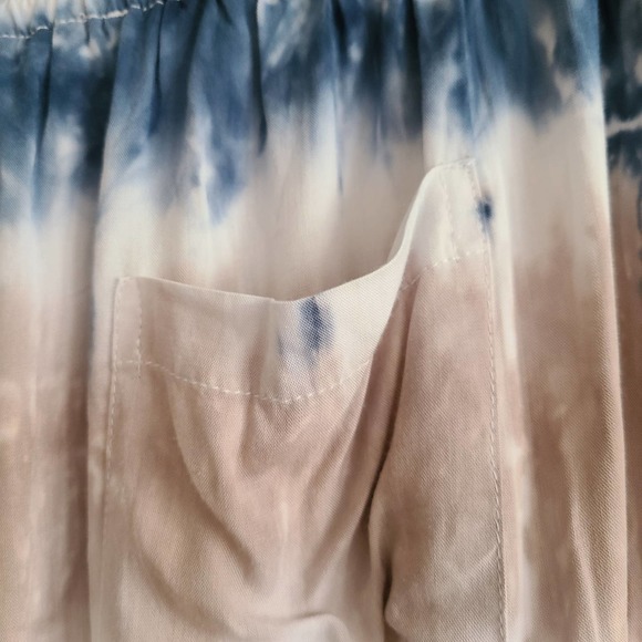 TRAVIDA Tie Dye Stripe Cargo Wide Leg Pants Blue Tan‎ White Women's XL NWT - Picture 6 of 12